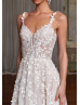 Beaded Ivory 3D Leaf Lace Tulle Romantic Wedding Dress